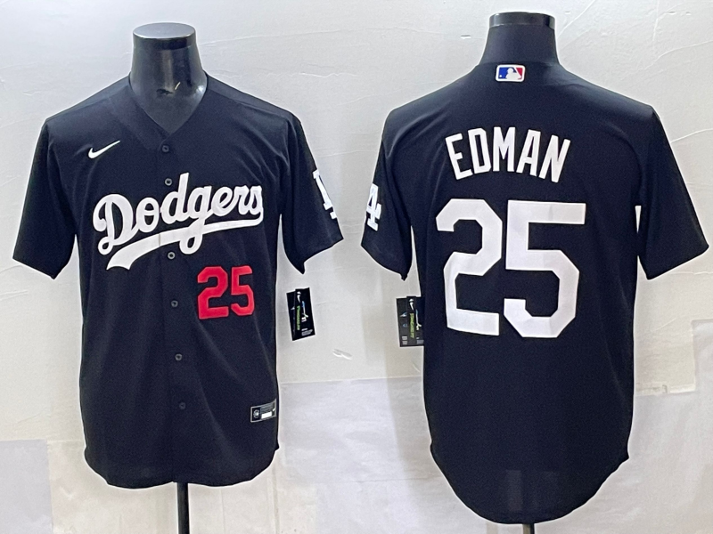 Men Los Angeles Dodgers #25 Edman black Nike MLB jersey style 3